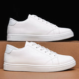 White Casual Leather Flat Tennis Shoes