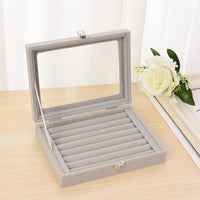 Portable Velvet w Glass Jewelry Ring Display Storage Box