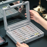 Portable Velvet w Glass Jewelry Ring Display Storage Box