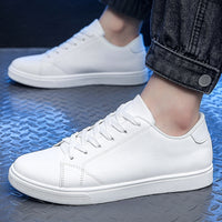 White Casual Leather Flat Tennis Shoes