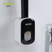 ECOCO Automatic Toothpaste Dispenser Wall Mount Waterproof Toothpaste Squeezer Toothbrush Holder