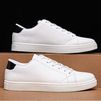 White Casual Leather Flat Tennis Shoes