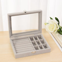 Portable Velvet w Glass Jewelry Ring Display Storage Box