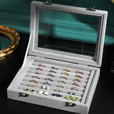 Portable Velvet w Glass Jewelry Ring Display Storage Box