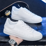 White Casual Leather Flat Tennis Shoes