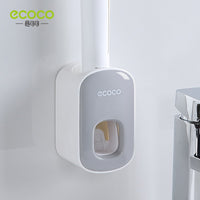 ECOCO Automatic Toothpaste Dispenser Wall Mount Waterproof Toothpaste Squeezer Toothbrush Holder