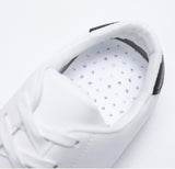 White Casual Leather Flat Tennis Shoes