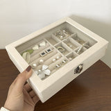 Portable Velvet w Glass Jewelry Ring Display Storage Box