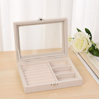 Portable Velvet w Glass Jewelry Ring Display Storage Box