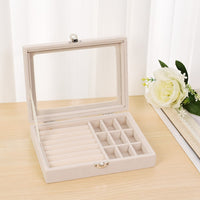 Portable Velvet w Glass Jewelry Ring Display Storage Box