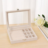 Portable Velvet w Glass Jewelry Ring Display Storage Box