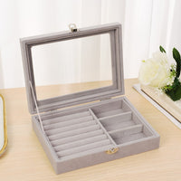 Portable Velvet w Glass Jewelry Ring Display Storage Box