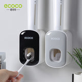 ECOCO Automatic Toothpaste Dispenser Wall Mount Waterproof Toothpaste Squeezer Toothbrush Holder