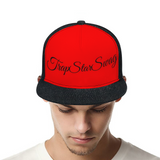 Red & Black Denim TrapStarSwag Flat Baseball Hat Adjustable Classic Athletic Baseball Cap