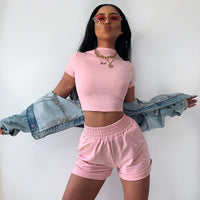 NewAsia  Set Tracksuit Women Crop Top High Waist Shorts 2 Piece Set