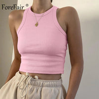 Forefair Ribbed Tank Tops Sexy Crop Solid Off Shoulder Knitted Women Tops