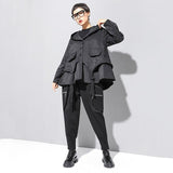 [EAM] High Elastic Waist Black Zipper Split Long Harem Trousers Loose Fit Pants Women