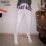 Sisterlinda Savage Letter Print  Sweatants High Waist Drawstring Joggers