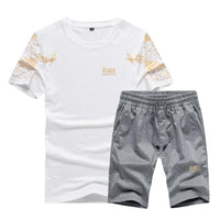 Two Piece Tops+ Shorts Suit Sportswear Set Mens Short Sets  Tracksuit