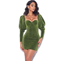 NewAsia Long Sleeve Sequin Dress Women Square Collar Dress Elegant Mini Backless