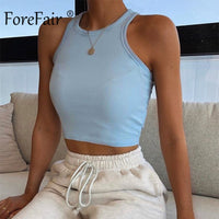 Forefair Ribbed Tank Tops Sexy Crop Solid Off Shoulder Knitted Women Tops