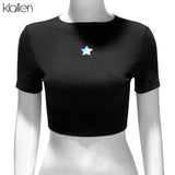 KLALIEN Pentagram Reflective Elastics Shirt Crop Top