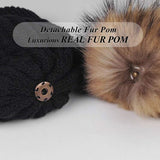 FURTALK Real Raccoon Fur Beanie Winter Knitted Pompom Hat