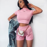 NewAsia  Set Tracksuit Women Crop Top High Waist Shorts 2 Piece Set