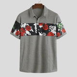 INCERUN Men Flower Print Patchwork Slim Casual Tops Short Sleeve Turn-down Collar Camisa