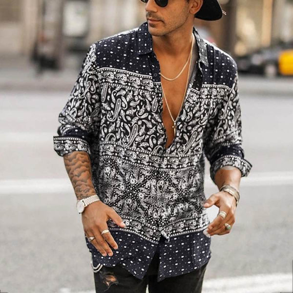 INCERUN Ethnic Style Lapel Button Vintage Long Sleeve Mens Hawaiian Shirts