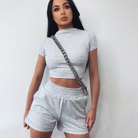 NewAsia  Set Tracksuit Women Crop Top High Waist Shorts 2 Piece Set