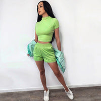 NewAsia  Set Tracksuit Women Crop Top High Waist Shorts 2 Piece Set