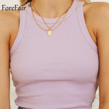 Forefair Ribbed Tank Tops Sexy Crop Solid Off Shoulder Knitted Women Tops