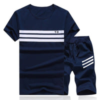 Men Short Sleeve T shirt+Shorts Two Piece Set Sweat Suit Fashion Casual Tracksuit