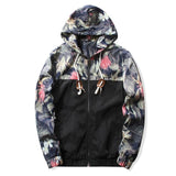 Women's Hooded Floral Causal Windbreaker Basic Coats Zipper Jackets