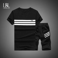 Men Short Sleeve T shirt+Shorts Two Piece Set Sweat Suit Fashion Casual Tracksuit