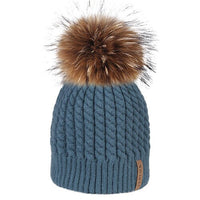 FURTALK Real Raccoon Fur Beanie Winter Knitted Pompom Hat