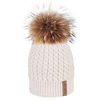 FURTALK Real Raccoon Fur Beanie Winter Knitted Pompom Hat