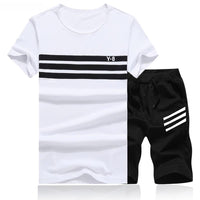 Men Short Sleeve T shirt+Shorts Two Piece Set Sweat Suit Fashion Casual Tracksuit