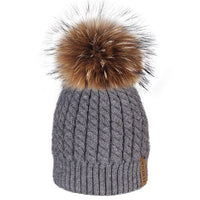 FURTALK Real Raccoon Fur Beanie Winter Knitted Pompom Hat