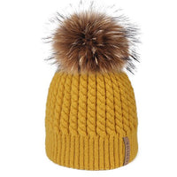 FURTALK Real Raccoon Fur Beanie Winter Knitted Pompom Hat