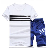 Men Short Sleeve T shirt+Shorts Two Piece Set Sweat Suit Fashion Casual Tracksuit