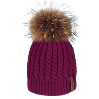 FURTALK Real Raccoon Fur Beanie Winter Knitted Pompom Hat