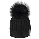 FURTALK Real Raccoon Fur Beanie Winter Knitted Pompom Hat