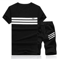 Men Short Sleeve T shirt+Shorts Two Piece Set Sweat Suit Fashion Casual Tracksuit