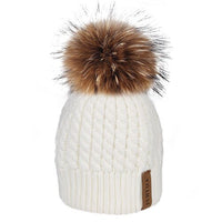 FURTALK Real Raccoon Fur Beanie Winter Knitted Pompom Hat