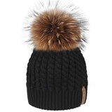 FURTALK Real Raccoon Fur Beanie Winter Knitted Pompom Hat