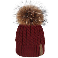 FURTALK Real Raccoon Fur Beanie Winter Knitted Pompom Hat