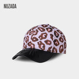 NUZADA Leather Embroidery Letter Men/Women Baseball Cap Snapback Cotton Caps Leopard Fashion Hat