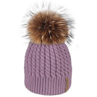 FURTALK Real Raccoon Fur Beanie Winter Knitted Pompom Hat